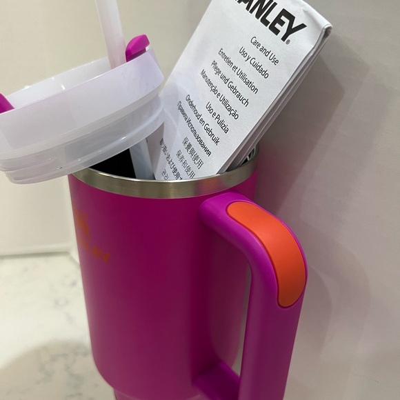Stanley Vibrant Pink Tumbler with Orange Accent - Picture 3 of 13
